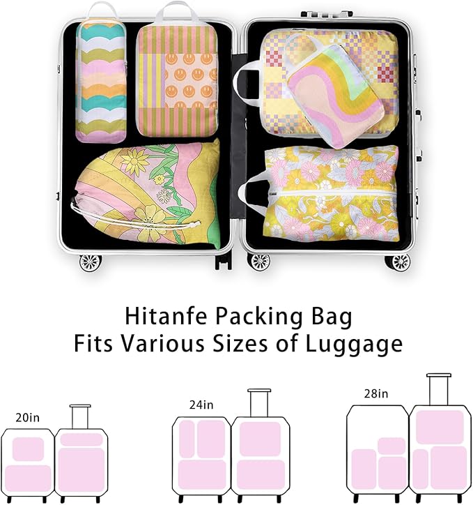 6 Pcs Compression Packing Cubes, Packing Cubes for Travel, Waterproof Luggage Organizer Bags Set, Cute Packaging Cubes for Women Kids Backpack Carry-Ons - Image 5