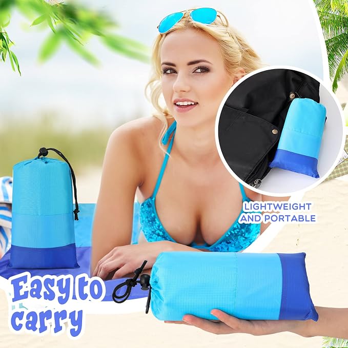 Weysat 30 Sets Beach Blankets Bulk Sandproof 78 x 82'' Large Waterproof Picnic Blanket for 1-6 Adults Oversized Sand Free Beach Mat with Stakes Climbing Hook Storage Bag for Travel Camping(Joint Blue) - Image 5