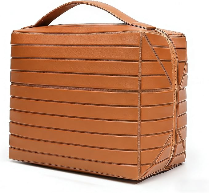 Fold Down Standing Makeup Bag – Large Travel Toiletry Organizer (Brown) | Parallel Design and Adjustable Dividers, Stands Upright or Folds Flat. Multiple Pockets Fit Full‑Size Cosmetics & Toiletries. by Unknown