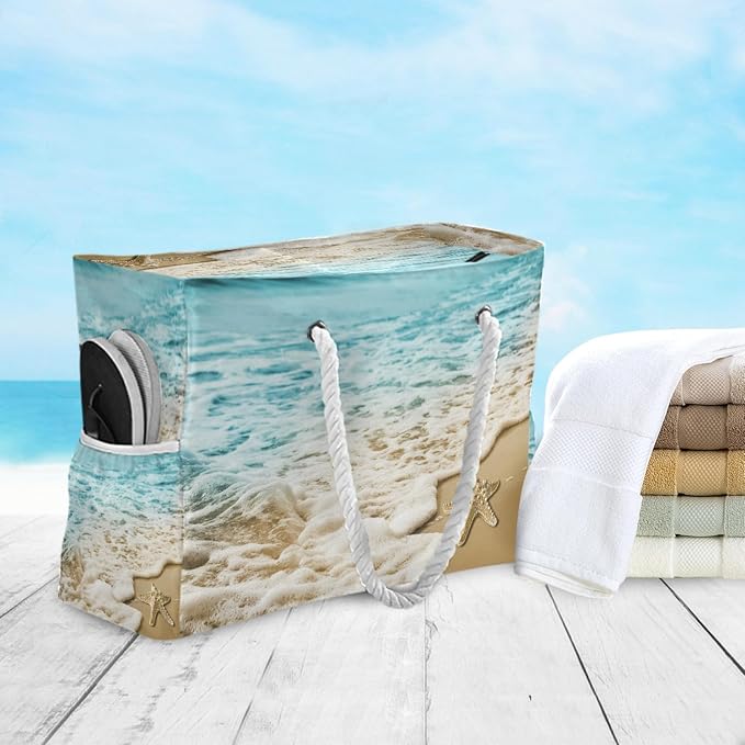 senya Large Beach Bags Totes Swim Canvas Tote Shoulder Bag Water Resistant Bags for Gym Travel Daily - Image 3