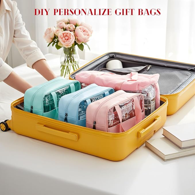 Buryeah 12 Pcs Translucent Make up Bag Toiletry Organizer for Women Men Waterproof Portable Cosmetic Travel Bag with Hanging Handles Travel Storage Carry Pouch Gifts for Bridesmaid (Multicolor) - Image 4