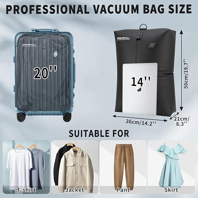 Eulant Travel Vacuum Bags with Pump,Professional IPX8 Waterproof Vacuum Compression Bag for Carry-On Suitcase & Travel Backpack,Space Saver Bags Packing Organizers(2 Pack,Black) - Image 3