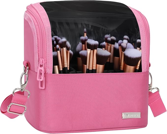 TANTO Makeup Brush Case Stand-up Makeup Cup Makeup Brush Holder Travel Professional Cosmetic Bag Artist Storage Bag Large Makeup Bag with Adjustable Divide (Rose Pink, 1-Large) by TANTO