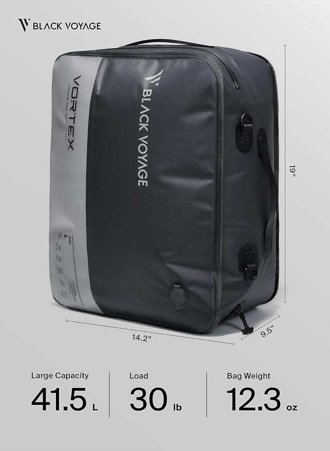 Black Voyage Reusable Vacuum Compression Travel Bag for Carry-On Suitcase and Backpack, Recycled IPX8 Waterproof Space Saver Vacpack (2-Pack, 41L - No Pump) - Image 9