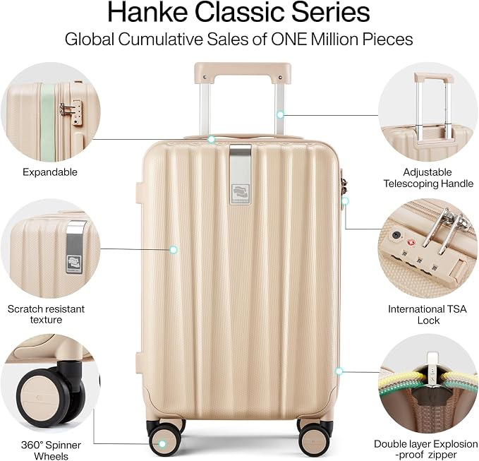 Hanke 29 Inch Expandable Checked Luggage Lightweight PC Hard Case Luggage Suitcases with Wheels Travel Luggage Rolling Large Suitcase Travel Luggage Bag for Study Abroad.(Cuba Sand Pink) - Image 5