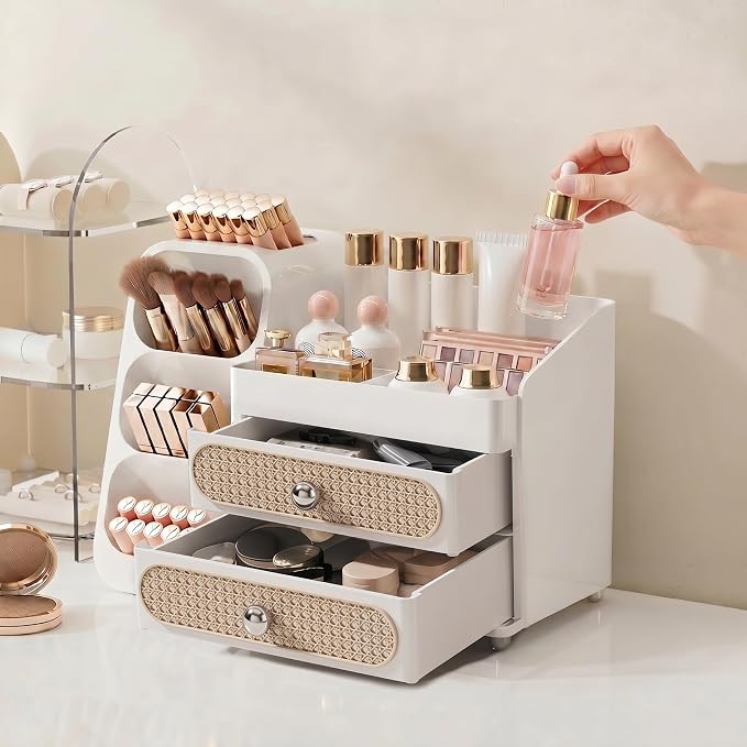 Booklov Large Makeup Organizer for Vanity and Bathroom Countertop, White | Plastic Cosmetic Display Case with Drawers, Beauty Brush Holder for Dresser Counter Skin Care Eyeshadow Lipstick Storage - Image 4