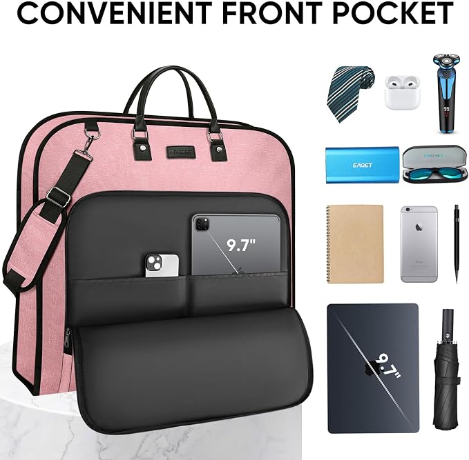 BALEINE Travel Garment Bag, Travel Suit Bag for Men, Water Resistant Carry on Garment Bag for Hanging Clothes, Garment Duffel Bag for Travel Business (Pink, 48") - Image 7
