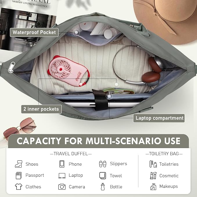 WOOMADA Weekender Overnight Bag for Women, Carry on Shoulder Travel Duffel with Shoes Compartment,Gym Bag with Toiletry Bag - Image 4