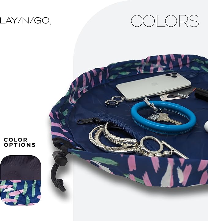 Lay-n-Go Cosmo Layflat Drawstring Cosmetic & Makeup Bag Organizer - Portable Drawstring Makeup Bag w/Zipper Pocket & More - Durable, Machine Washable Toiletry Bag for Travel (16", Crossmark) - Image 6