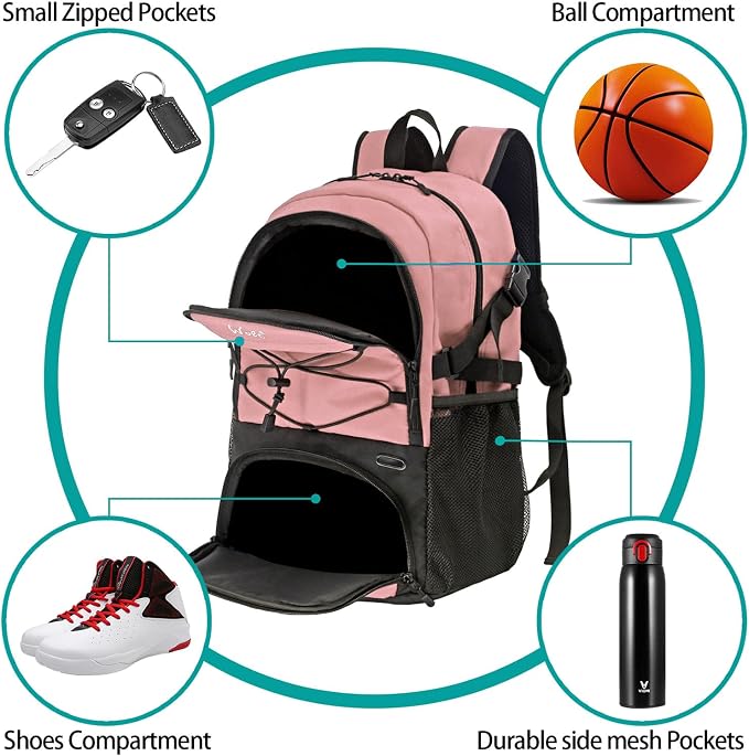 WOLT Basketball Backpack Large Sports Bag with Separate Ball Holder & Shoes Compartment, Best for Basketball, Soccer,Gym - Image 4
