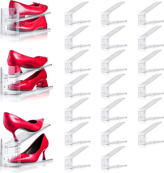 20PACK Shoe Slots Organizer for Closet,Adjustable Shoe Rack Holder Shoe Space Savers Double Layer Stack Shoe Racks for Closet Organization(Transparent) by TOOKNIN