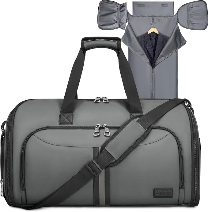BALEINE Travel Garment Bag, Travel Suit Bag for Men, Water Resistant Carry on Garment Bag for Hanging Clothes, Garment Duffel Bag for Travel Business (Dark Gray-Convertible) by BALEINE