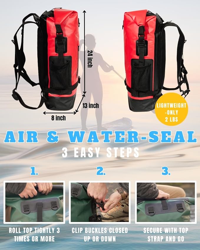 Tactiko Survival 35L Heavy-Duty 100% Waterproof Backpack | Roll Top Dry Bag - Image 8