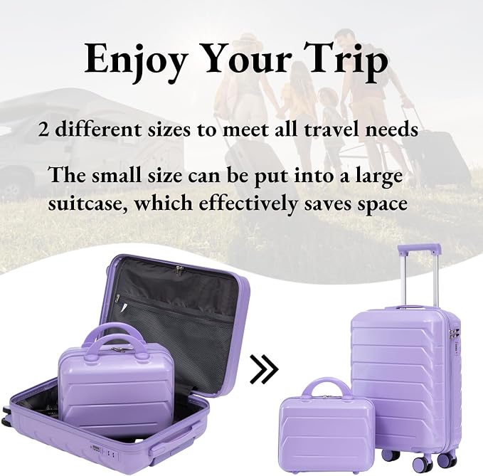 2-Piece ABS Hard Shell Lightweight Carry-On Luggage Set (14" & 20"), 360-Degree Spinner Wheels, Adjustable Telescopic Handle and Combination Lock for Travel, Purple - Image 5