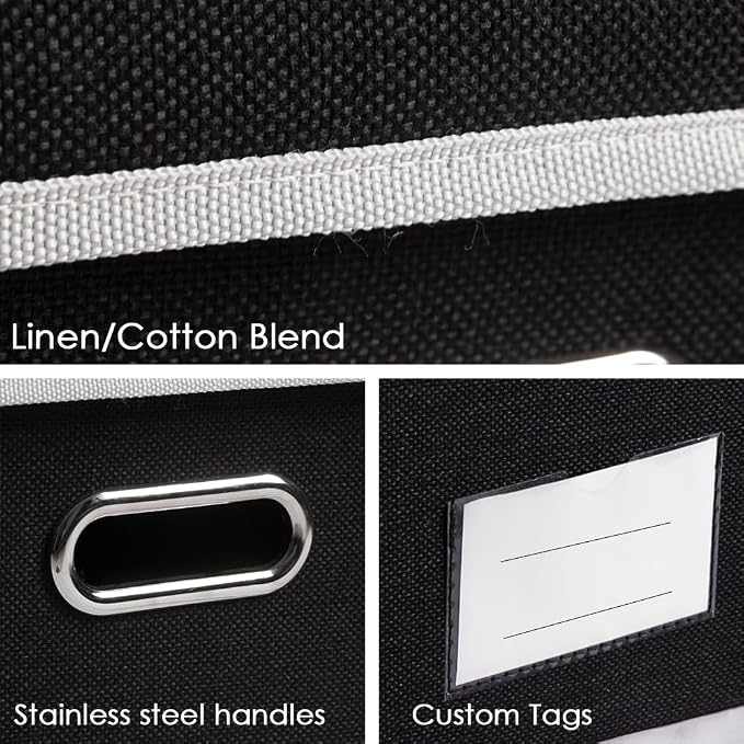 PRANDOM Storage Boxes with Lids [3-Pack] Fabric Collapsible Storage Bins Organizer Containers Baskets Cube with Cover for Home Bedroom Closet Office Nursery Black（11.4X8.6X6.7 - Image 4