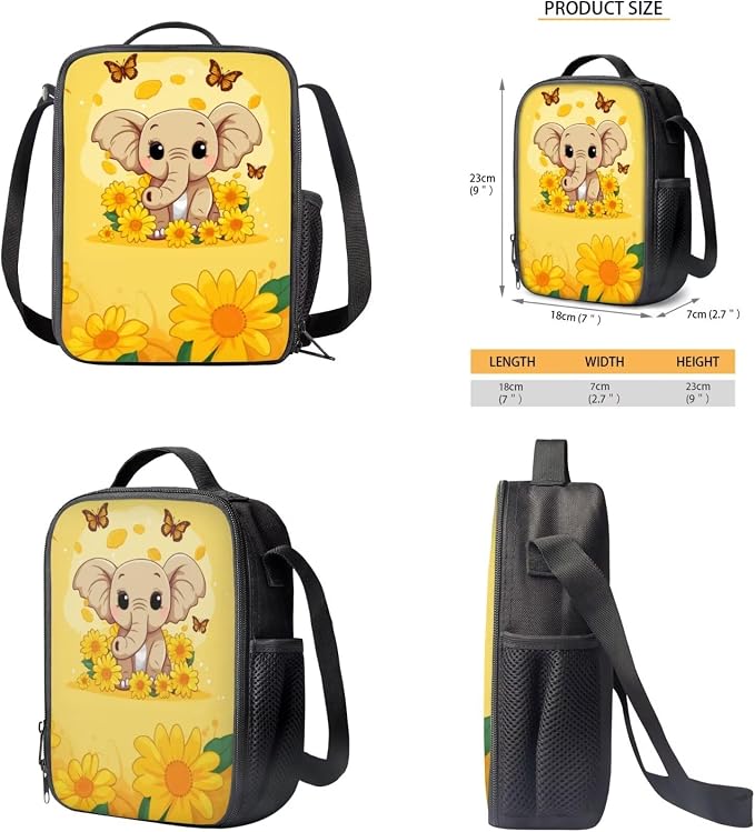 Sunflower Elephant Backpack for Girls Kids Backpack with Lunch Box Water Bottle Pouch and Cute Pencil Case 4PCS Set Bookbag with Compartments 17 inch Kawaii School Bag for Elementary Girls - Image 5