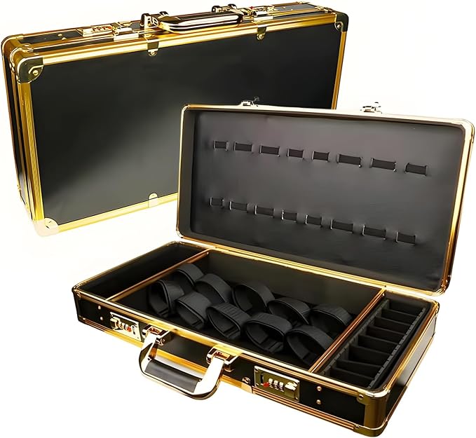 GYKLE Gold Barber Case, Large Barber Carrying Suitcase with Code Lock | Large Space, Comes with Shoulder Strap, Aluminum Clippers Case, Hair Cutting Tools Organizer Box by GYKLE
