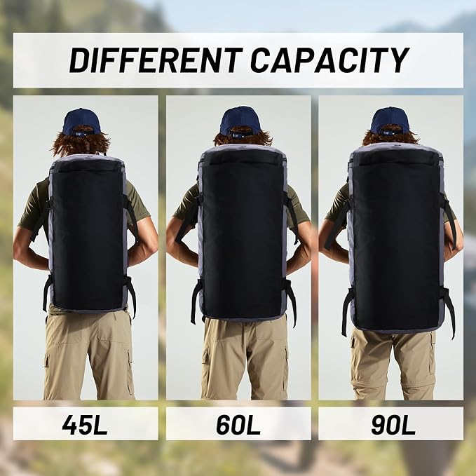 MIER Large Duffle Bag Backpack for Travel Camping Gym Sports, 45L/60L/90L | Water Resistant, Convertible Duffel, Detachable Backpack Straps, Shoe Compartment, Heavy-Duty Tarpaulin, 3 Sizes - Image 5