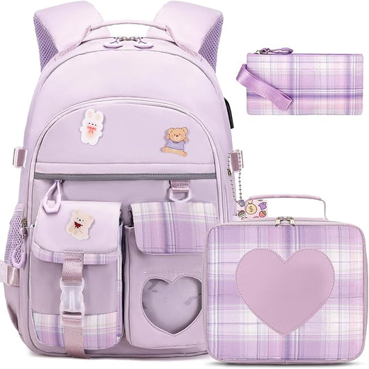 ACESAK Backpack for Girls - Bookbag Backpacks Schoolbag for Girls Kids Teen Women Casual Travel Daypacks - School Bag Elementary Middle School College Cute Backpack with Lunch Box (Purple) by ACESAK