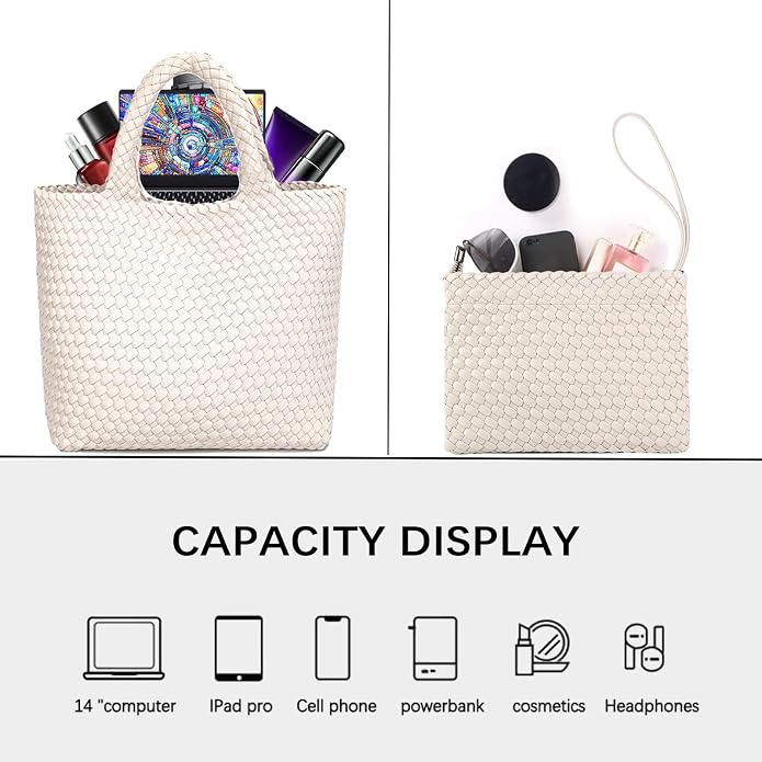 JINMANXUE Fashion Woven Bag Shopper Bag Travel Handbags and Purses Women Tote Bag Large Capacity Shoulder Bags - Image 5