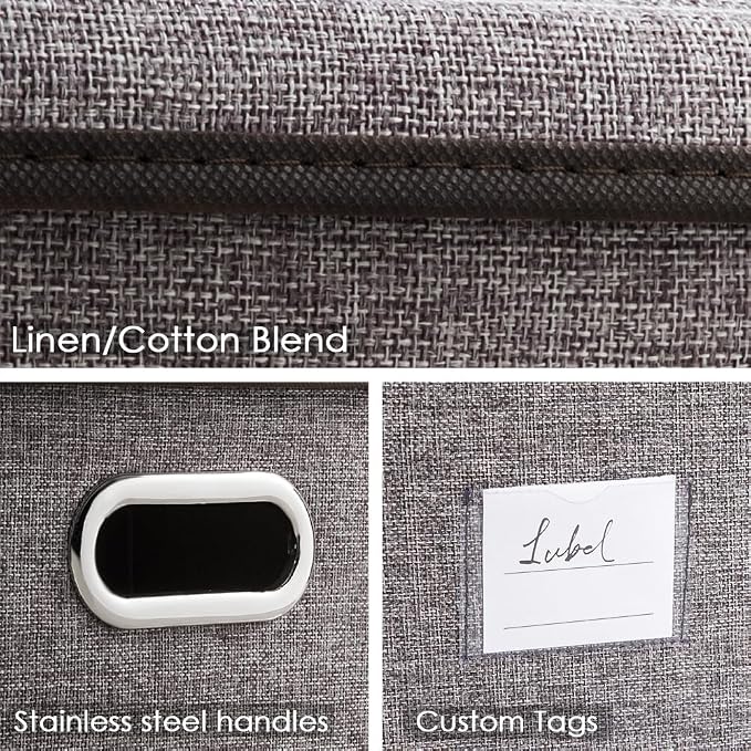 PRANDOM Large Foldable Storage Bin with Lid [1-Pack] Linen Fabric Decorative Storage Box Organizer Containers Basket Cube with Handles Divider for Bedroom Closet Office Living Room (17.7x11.8x11.8) - Image 4