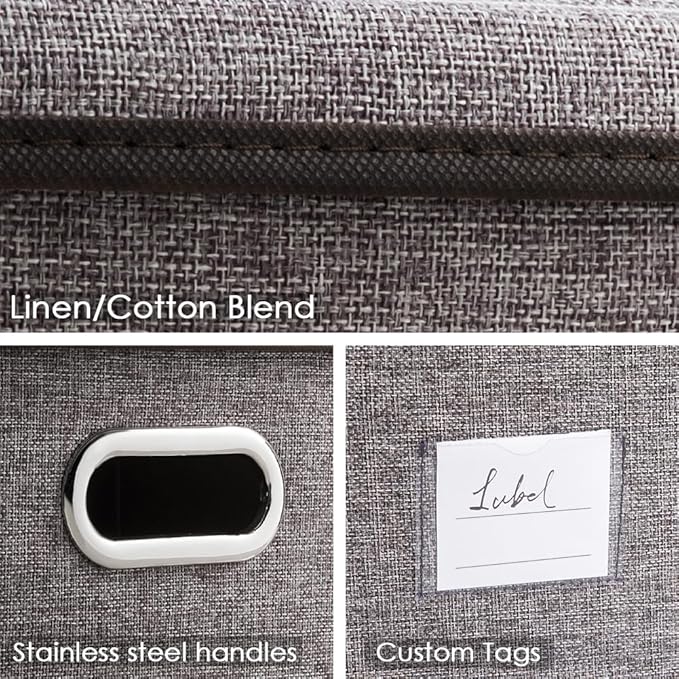 PRANDOM Foldable Storage Boxes with Lids [3-Pack] Linen Fabric Collapsible Storage Bins Organizer Containers Baskets Cube with Cover for Home Bedroom Closet Office Nursery (14.9x9.8x9.8) - Image 6