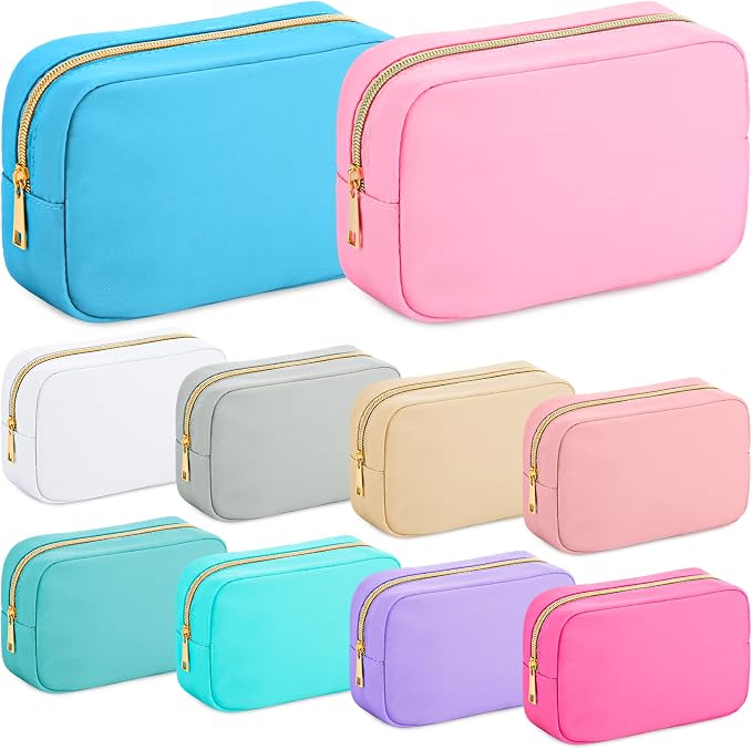 Sweetude 10 Pcs Nylon Makeup Bag Travel Cosmetics Pouch Zipper Pouch Purse Toiletry Bag Big Capacity Makeup Organizer for Women Girls Waterproof Travel Skincare Case(Multicolor) by Sweetude