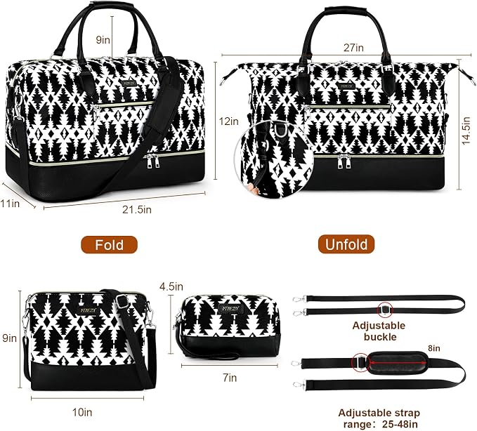 ITIEZY Weekender Overnight Bag for Women - Large Travel Duffel Bag with Shoe Compartment, Gym Duffel Bag Hospital Bag Carry On Tote Bags for Airplanes with Crossbody Bag Toiletry Bag 3Pcs Set - Image 6