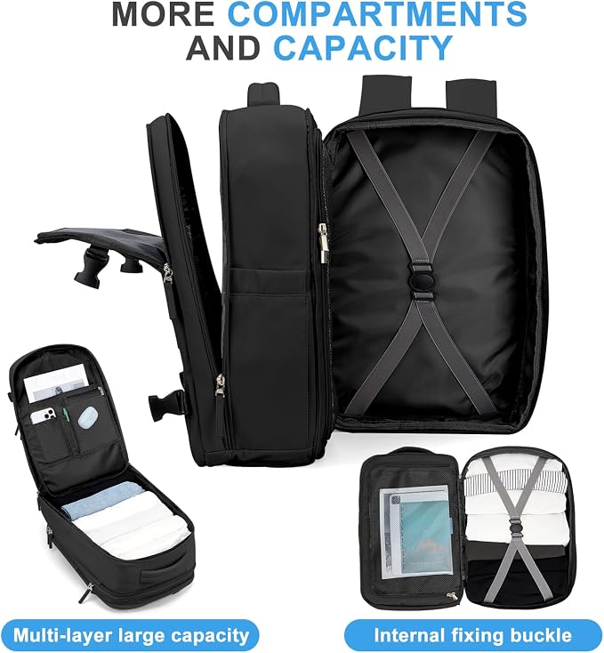 coowoz Large Travel Backpack For Women Men, Carry On Backpack,Hiking Backpack Waterproof Outdoor Sports Rucksack Casual Daypack Expandable Heavy Duty Extra large Backpack Black Expansion - Image 3