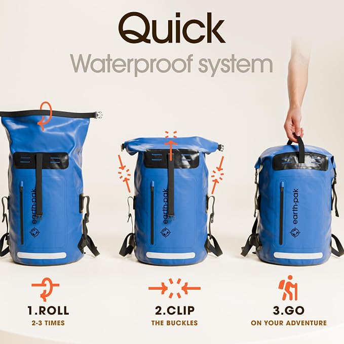 Earth Pak Waterproof Backpack - Heavy Duty Hiking Backpack - Roll-Top Closure Bag - Cushioned Dry Bag Waterproof Phone Case - Image 6