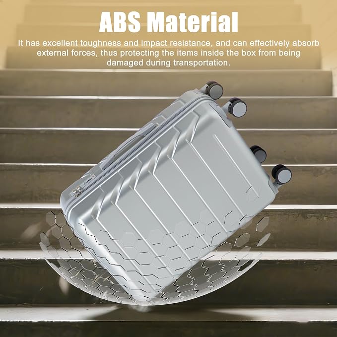 28 Inch ABS Hard Shell Large Luggage With Combination Lock and Side Hooks, Sliver - Image 2