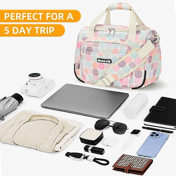 Underseat Carry On Luggage Lightweight Travel Tote Weekender Bag Overnight Duffle Bag for Travel, Travel Essentials Personal Item Travel Bag for Women, Corduroy Colorful Plaid-16Inch - Image 4