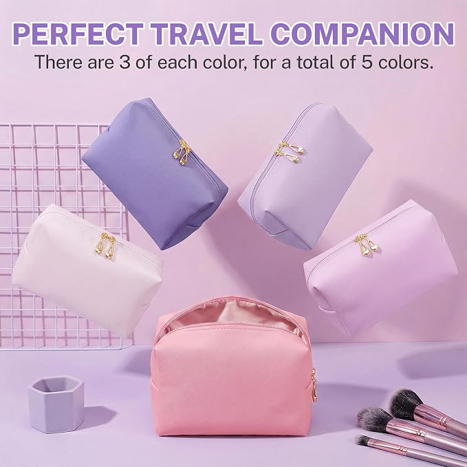 15 Pcs Pink Makeup Bag Bulk PU Cosmetic Pouches Preppy Waterproof Travel Toiletry Bags Aesthetic Storage Organizer Bags Party/Birthday Gift Favors for Teen Girls Women(Pink-Purple Series) - Image 6