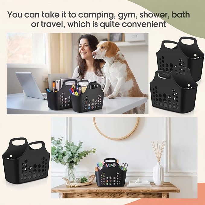 Nuogo 30 Pack Black Basket with Handles Plastic Oval Carry Totes with Handles Caddy Multipurpose Organizer Reusable for Bathroom Dorm Communal Showers Kitchen School, 10.6" x 6" x 10" - Image 3