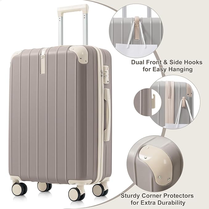 Hardshell Luggage Sets, Lightweight Stripes Suitcases with Spinner Wheels, Light Grey - Image 5