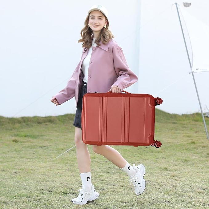 Kono 4 Piece Luggage Sets Expandable(only 28") with Spinner Wheels TSA Lock Lightweight PC+ABS Hardside Travel Rolling Suitcases 20in 24in 28in Carry on and 12in Mini Cosmetic Case Coral Pink | Lightweight PC+ABS Hardside Travel Rolling Suitcases 20in ... - Image 2