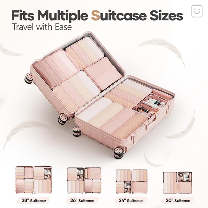 Veken 9/11 Set Compression Packing Cubes for Travel Essentials,Compressible Expandable Luggage Suitcase Organizer Bags with Garment Bag,Space Saver Bags with Over 1000 pcs of Mesh Holes(Beige) - Image 8