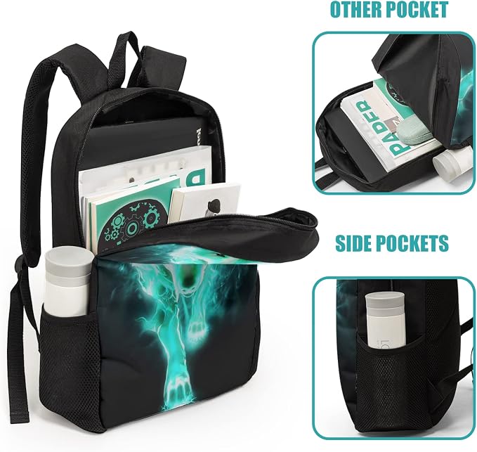 Giwawa Cyan Wolf Backpack 3-Piece Set, Cool Wilderness Animal Pattern Bookbag Lunch Bag Stationery Holder Case for School College Students Daily Essentials Camping Trips Outdoor Travel - Image 3