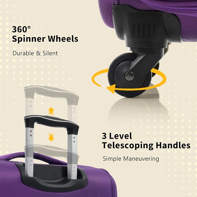 Merax 4 Piece Soft Luggage Set 18/22/26/30,Expandable Suitcase,Purple | Suitcase Set with TSA Lock,Spinner Wheels,Telescopic Handle,Front Pocket,Lightweight Travel Luggage for Family Trips - Image 4
