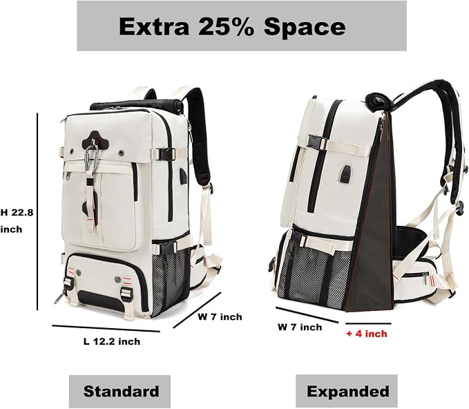 Backpack for Traveling On Airplane,Expandable Carry On Laptop Backpack for Men and Women,Outdoor Travel Bag,White - Image 4