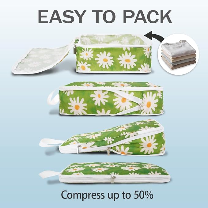 4 Pcs Compression Packing Cubes, Packing Cubes for Travel, Waterproof Luggage Organizer Bags Set, Cute Packaging Cubes for Women Kids Backpack Carry-Ons - Image 2