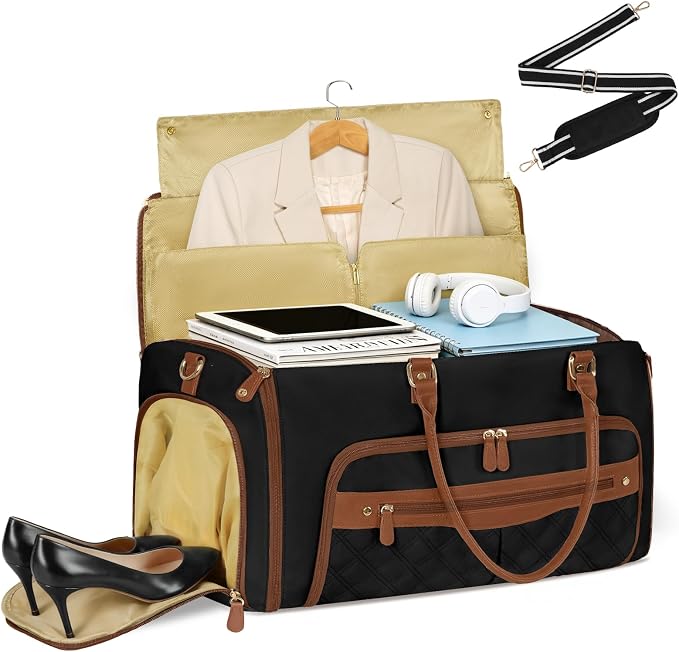 RAINSMORE Convertible Garment Bag for Travel Women 51L Carry On Garment Bag | Garment Duffel Bag with shoe pouch, dry/wet pockets, foldable water-resistant PU, suit/dress wrinkle care for business trips by RAINSMORE