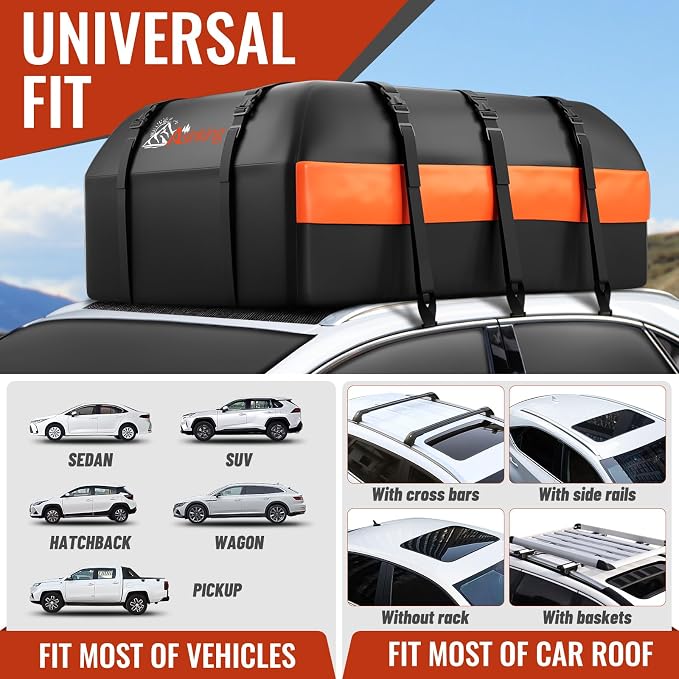 Car Rooftop Cargo Carrier Bag, 16 Cubic Feet Waterproof Car Topper Luggage Storage Bag with Large Capacity & Maximum Protection to Minivan SUV Vehicles w/wo Roof Rack, Non-Slip Mat, Door Hooks, Lock - Image 6