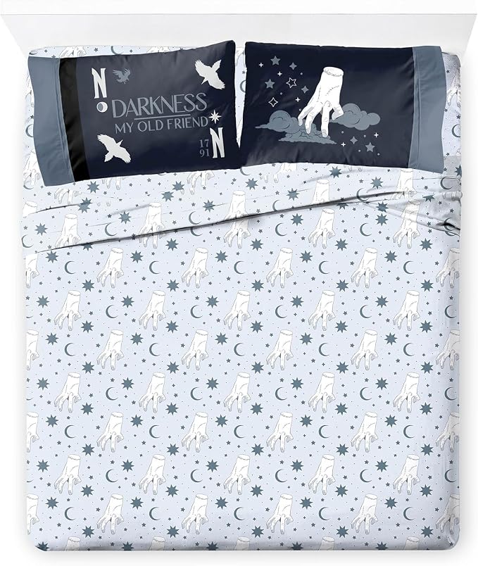 Jay Franco Sheet Set with Fitted, Flat Sheets & Pillow Cover - Ultra-Soft Bedding with Pillowcase for Room Decor, Blue - Wednesday, 4 Piece King by JayFranco