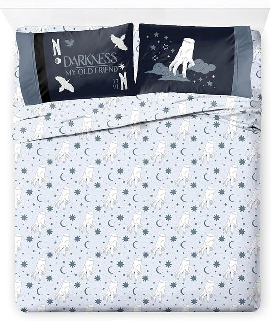 Jay Franco Sheet Set with Fitted, Flat Sheets & Pillow Cover - Ultra-Soft Bedding with Pillowcase for Room Decor, Blue - Wednesday, 4 Piece King by JayFranco