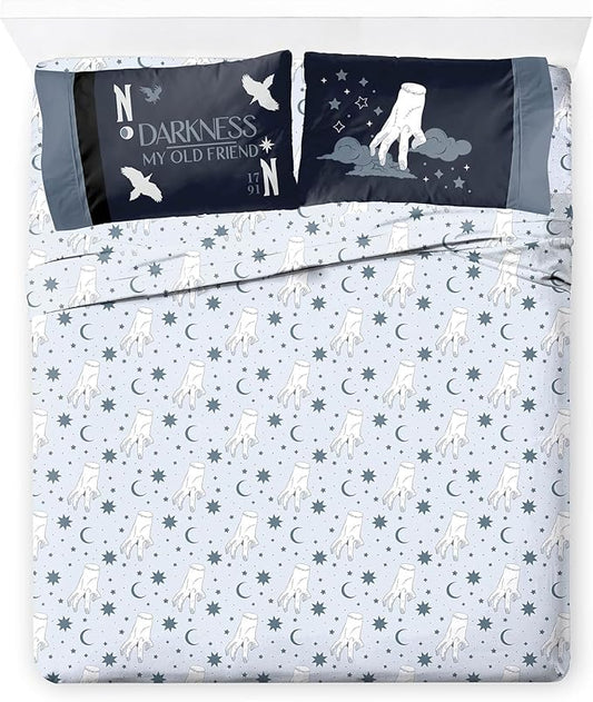 Jay Franco Sheet Set with Fitted, Flat Sheets & Pillow Cover - Ultra-Soft Bedding with Pillowcase for Room Decor, Blue - Wednesday, 4 Piece Full by JayFranco