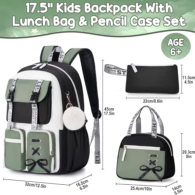 Fimibuke Backpack for Girls, 3 PCS Waterproof Girls Backpack with Lunch Box & Pencil Case, Kid Backpacks for Teen Girl Kindergarten Elementary Middle High School Student Back to School Kid Bookbag Set - Image 2