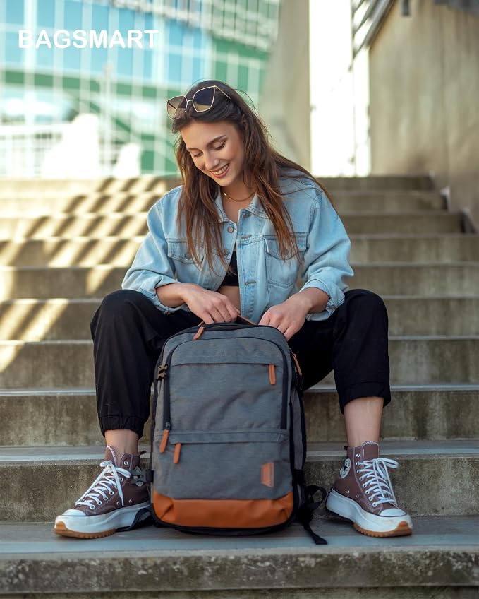 BAGSMART 37L Expandable Travel Backpack Compression Carry On Daypack | Grey weekender bag fits 17" laptop. Water resistant luggage with packing cubes and shoe pouch. - Image 2