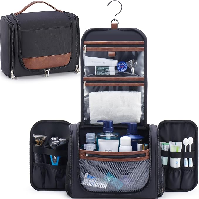 Ralnitote Large Hanging Toiletry Bag for Men, Travel Bathroom Bag with Hook, Hygiene Bag Organizer for Shower, Shaving & Grooming Essentials, Black by Ralnitote