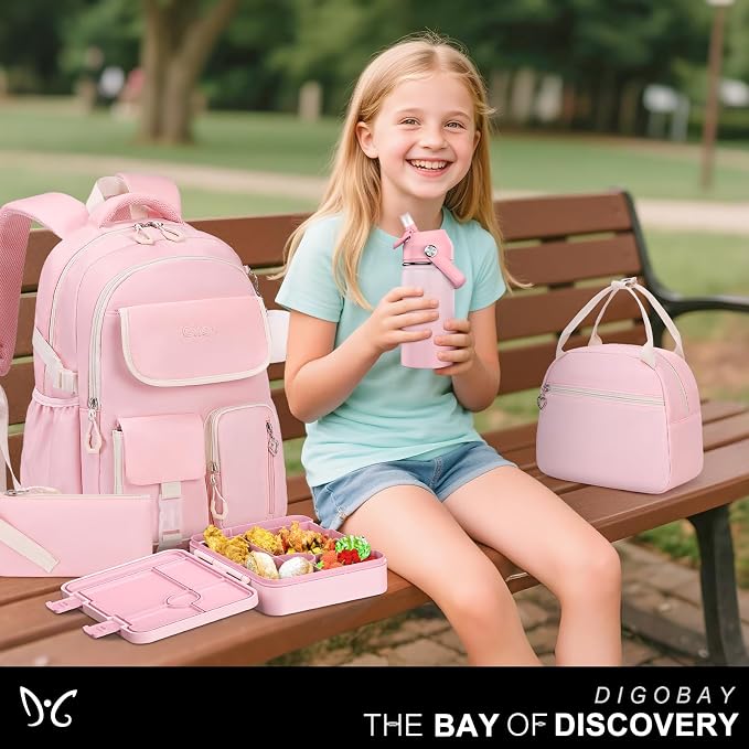DIGOBAY Backpacks for Girls, 12PCS School Backpack with 43OZ Bento Box 14OZ Water Bottle Lunch Bag Pencil Pouch for Teen Girl Kids Elementary Primary Middle High College Travel School bag Bookbag Set - Image 9